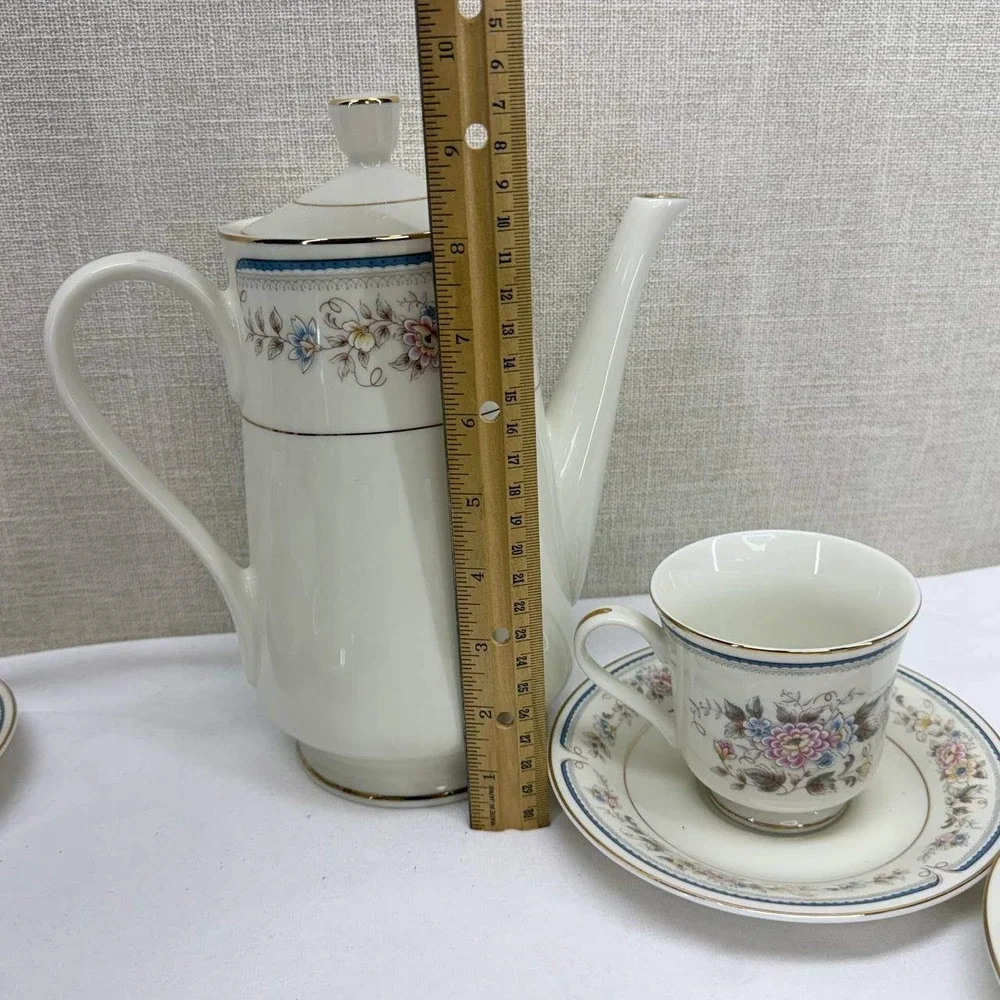 Seizan Fine China Japan Floral Tea Set Coffee Pot Sugar Bowl 6 Cups Saucers 16pc